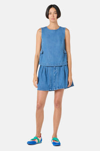 Gorman NZ - Plait Denim Mini Skirt - mid-blue