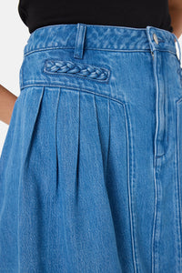 Gorman NZ - Plait Denim Mini Skirt - mid-blue