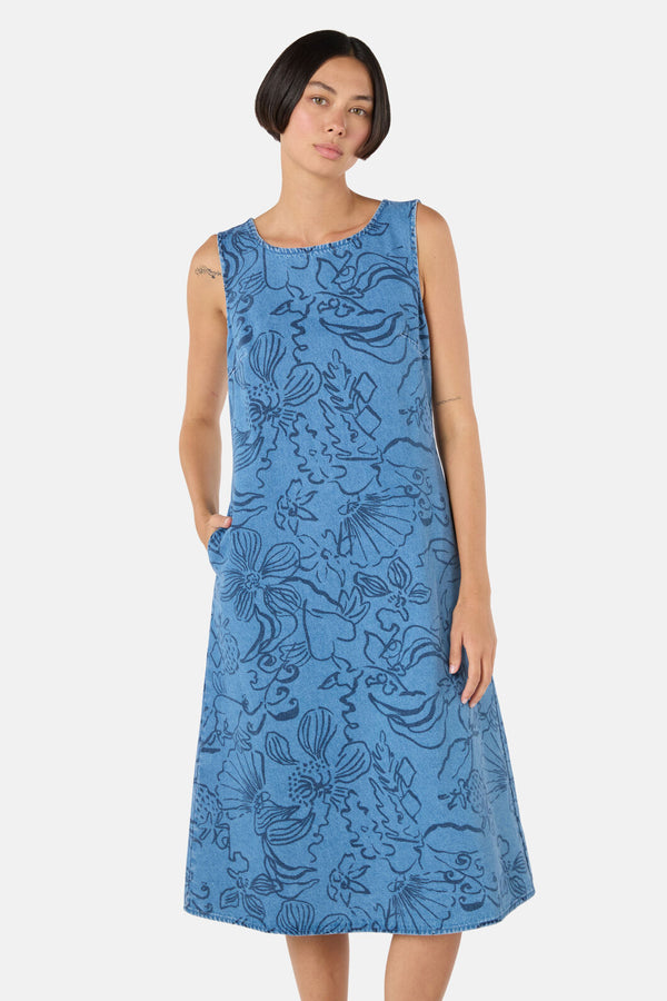 Gorman NZ - Linework Slip Denim Dress - print