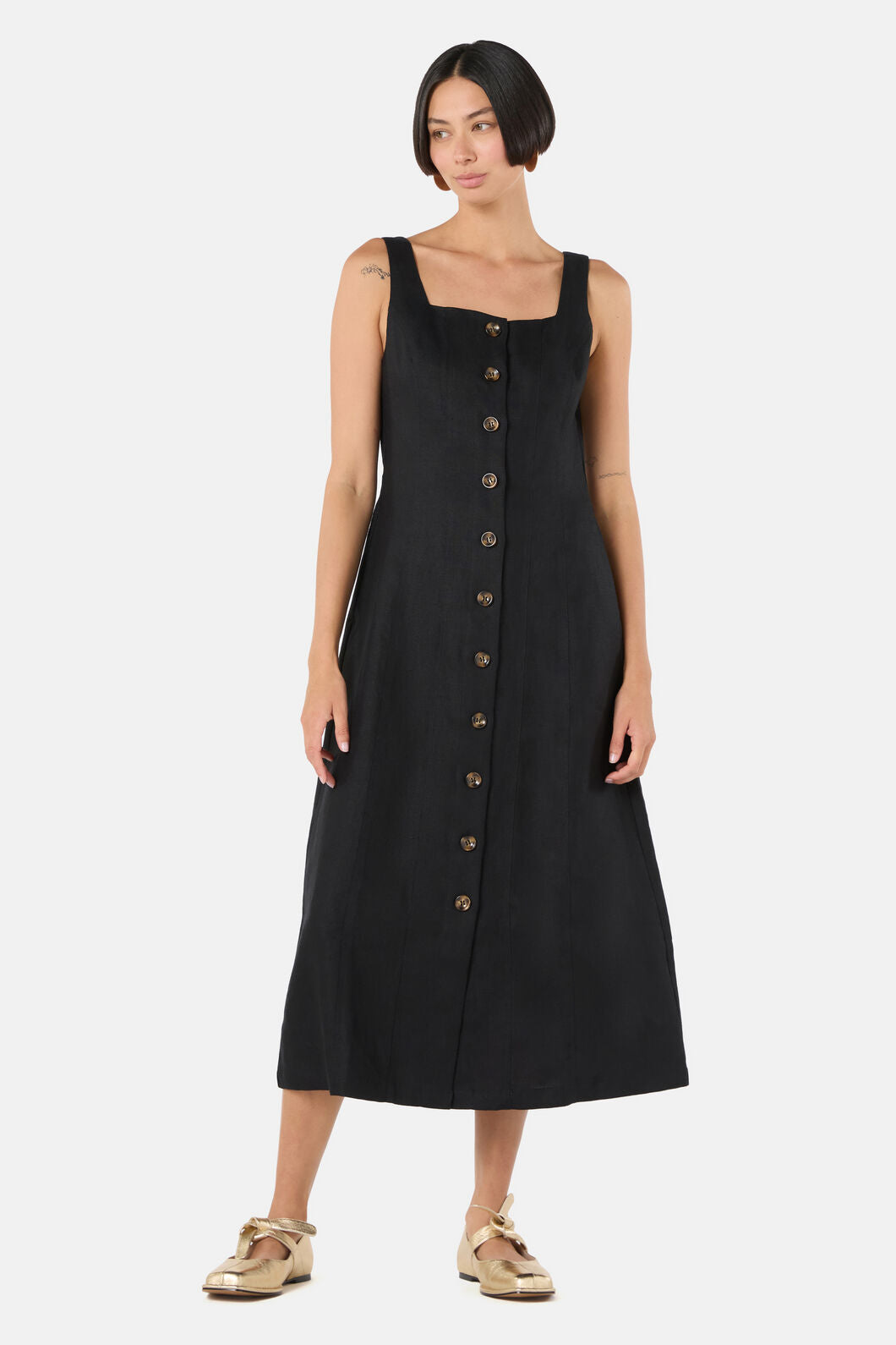 Gorman NZ - The Column Linen Plain Dress - black