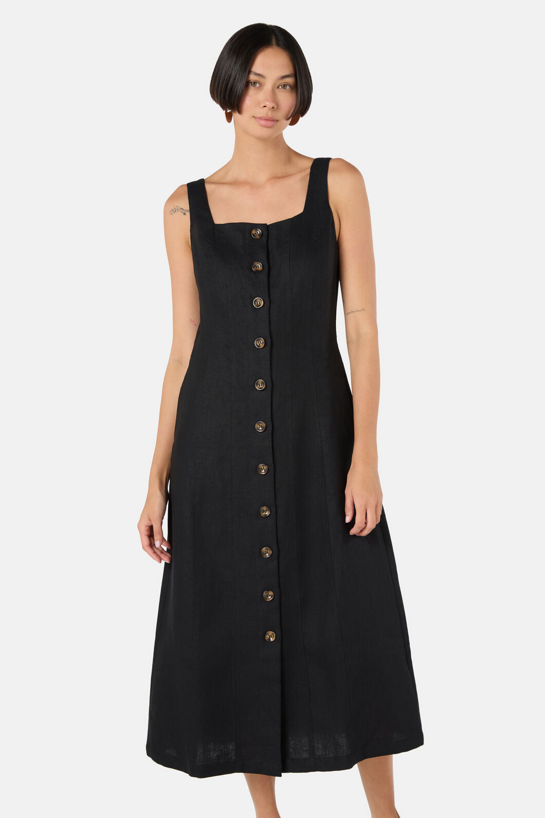 Gorman NZ - The Column Linen Plain Dress - black