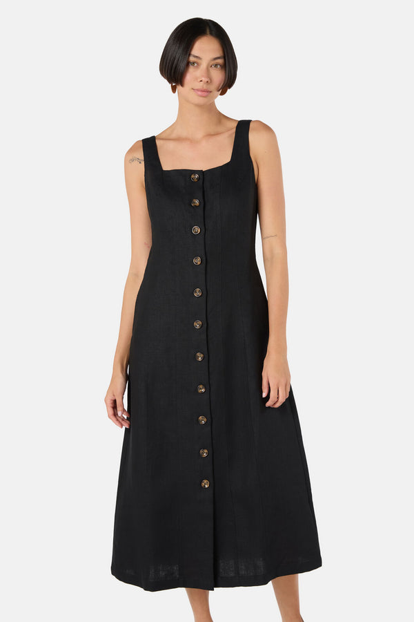 Gorman NZ - The Column Linen Plain Dress - black