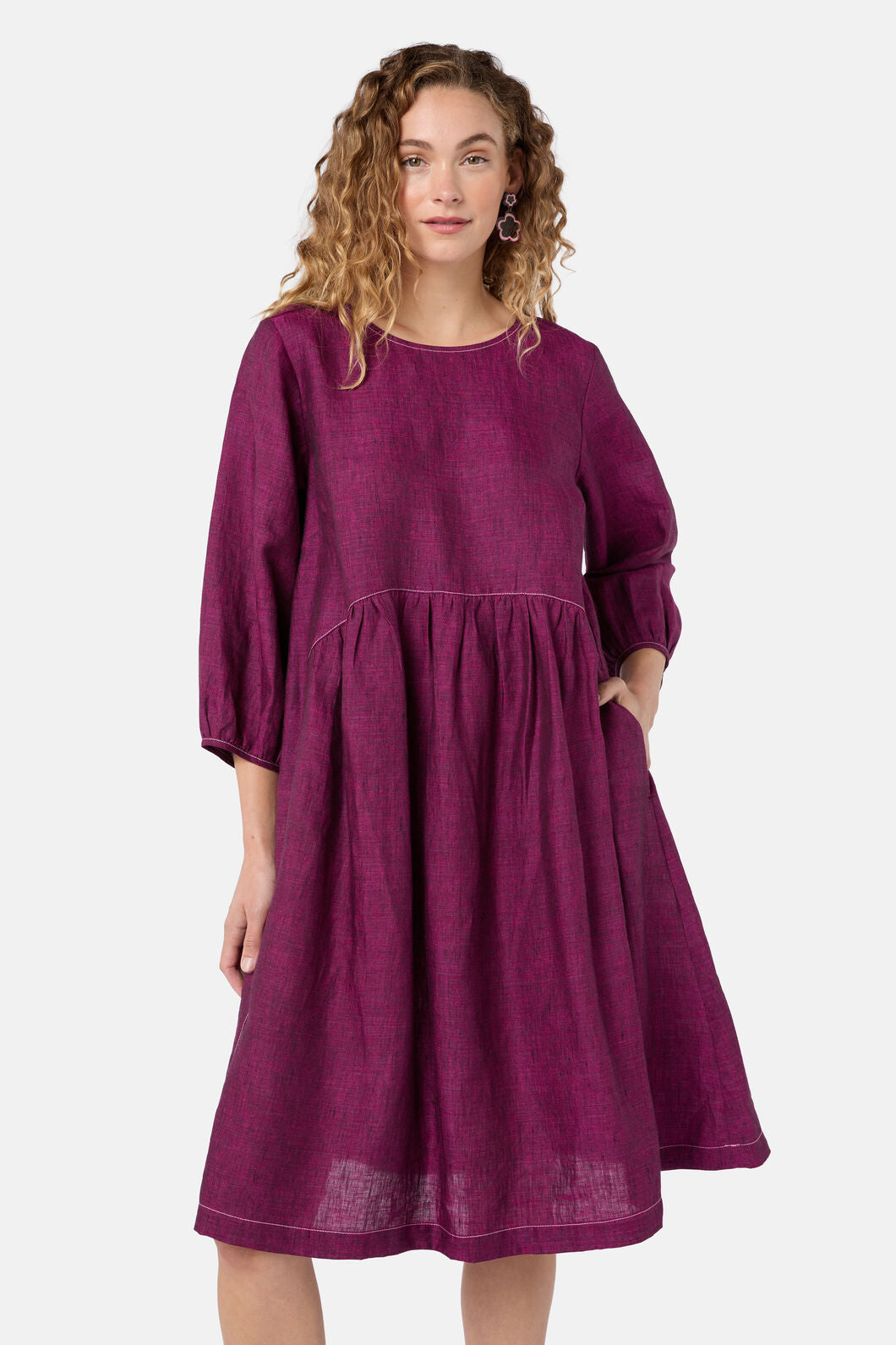 Gorman NZ - Top Stitch Shot Linen Dress - pink