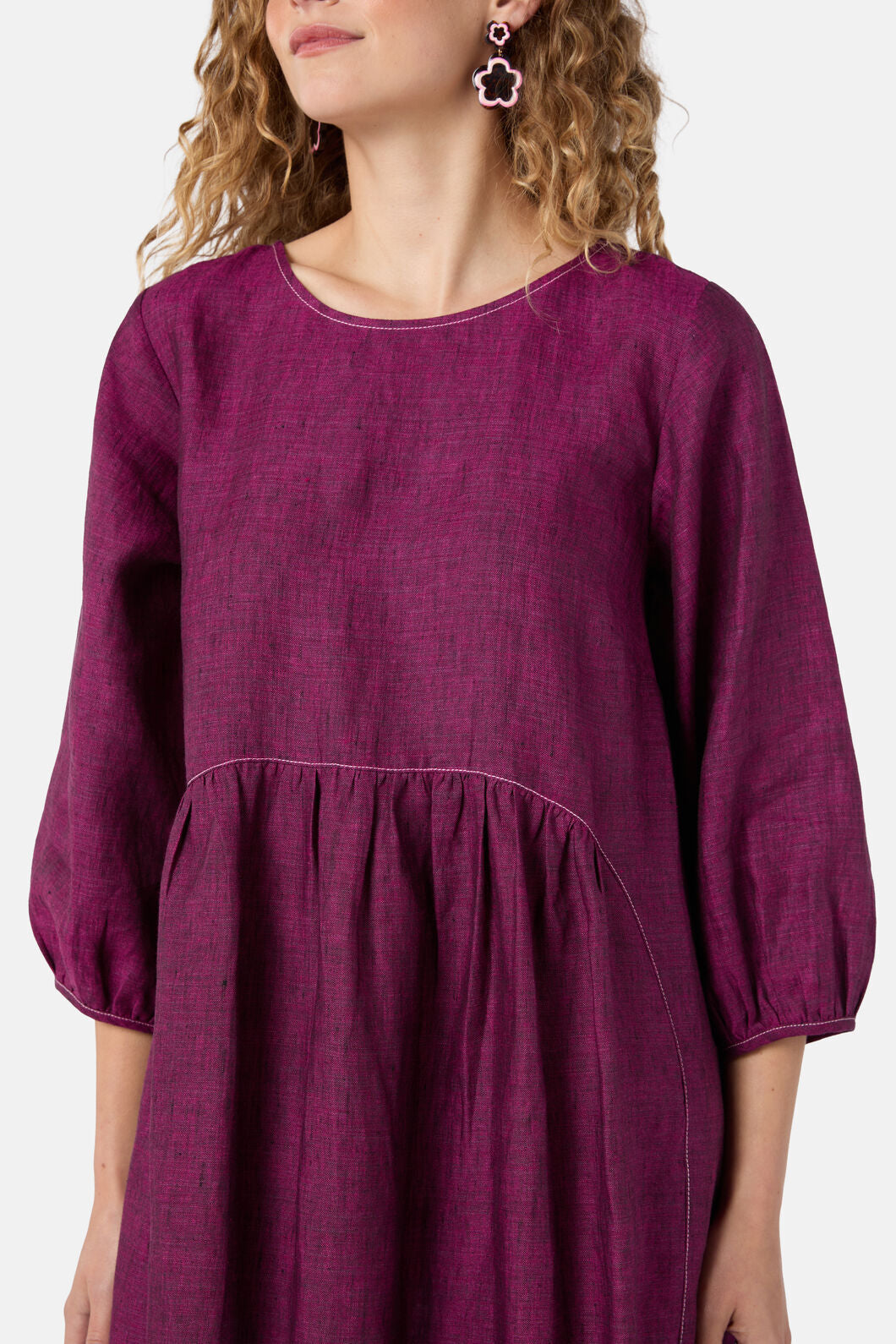 Gorman NZ - Top Stitch Shot Linen Dress - pink