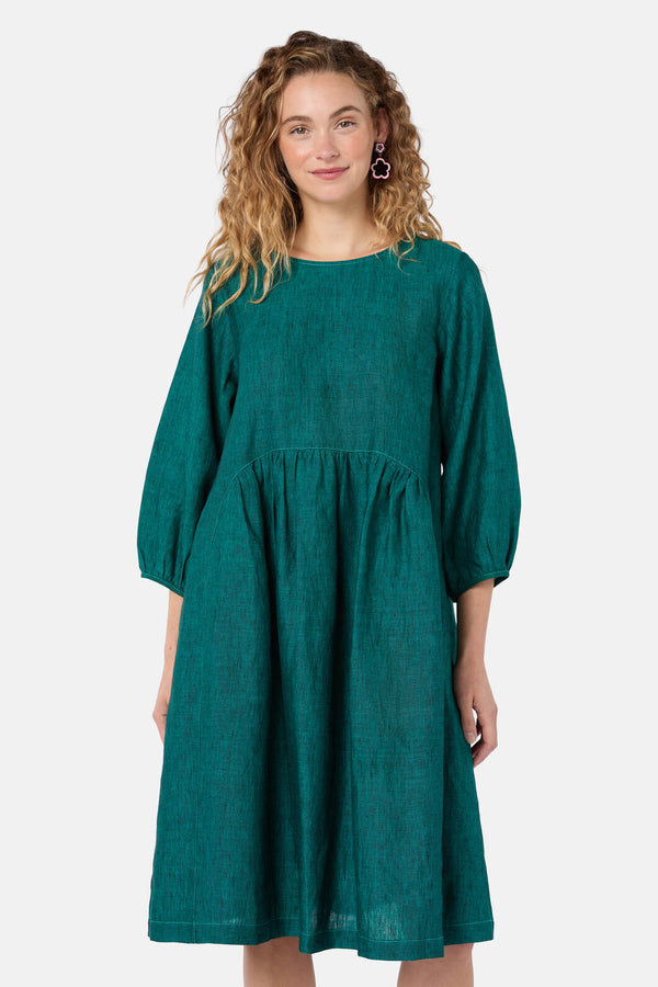 Gorman NZ - Top Stitch Shot Linen Dress - green