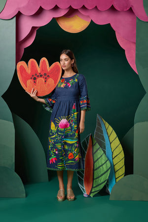 Gorman NZ - Pretty Protea EmbroideredDress - navy