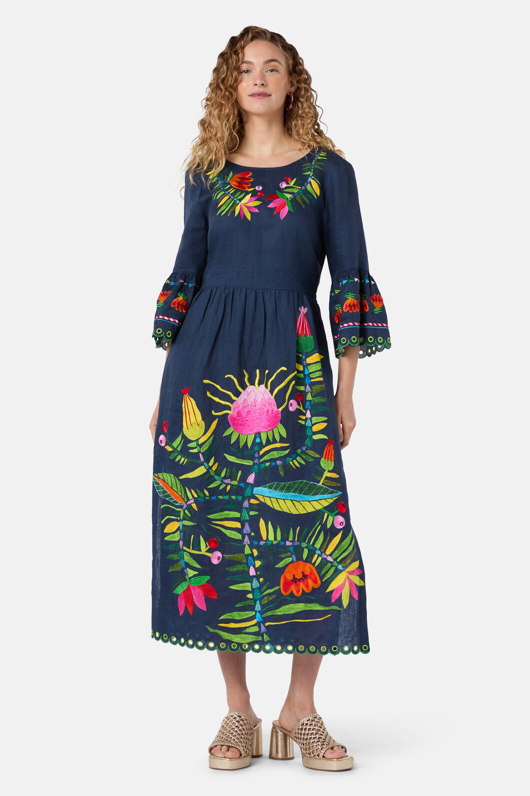 Gorman NZ - Pretty Protea EmbroideredDress - navy