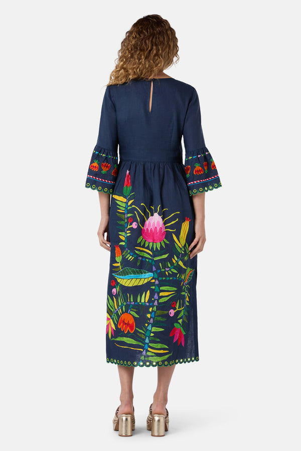 Gorman NZ - Pretty Protea EmbroideredDress - navy