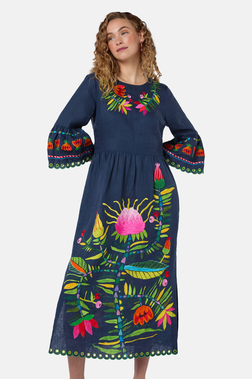Gorman NZ - Pretty Protea EmbroideredDress - navy