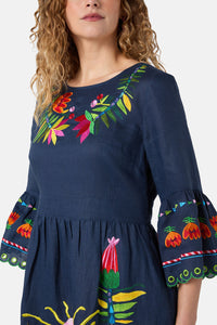 Gorman NZ - Pretty Protea EmbroideredDress - navy