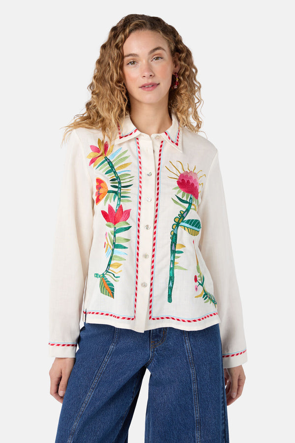 Gorman NZ - Pretty Protea EmbroideredShirt - cream