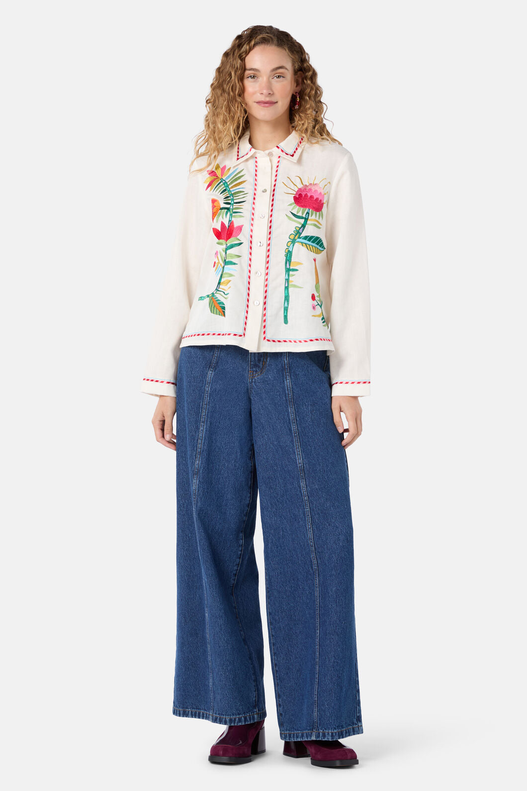 Gorman NZ - Pretty Protea EmbroideredShirt - cream