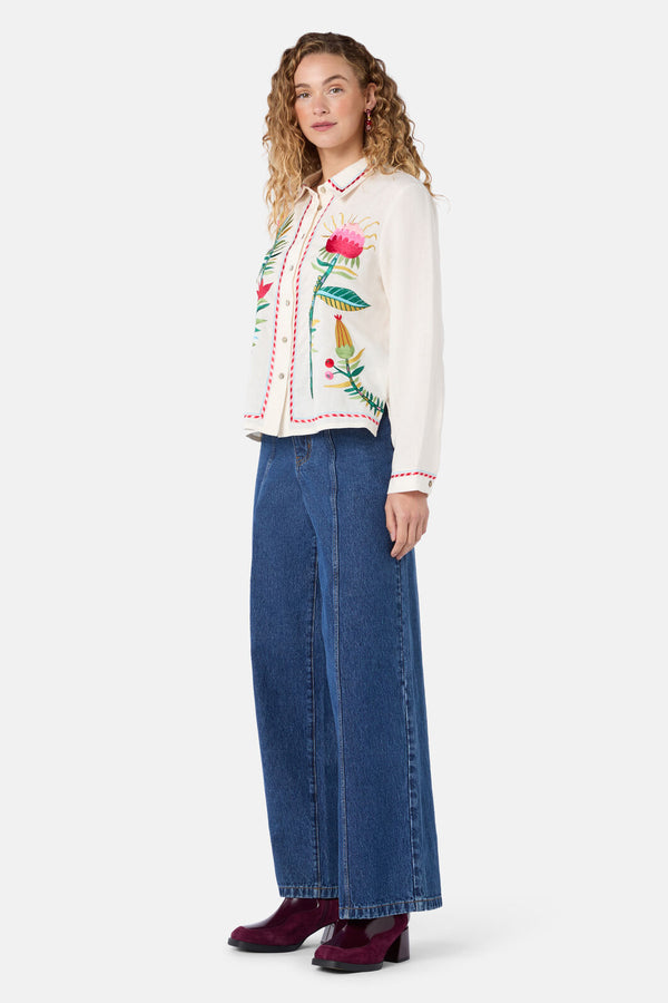 Gorman NZ - Pretty Protea EmbroideredShirt - cream