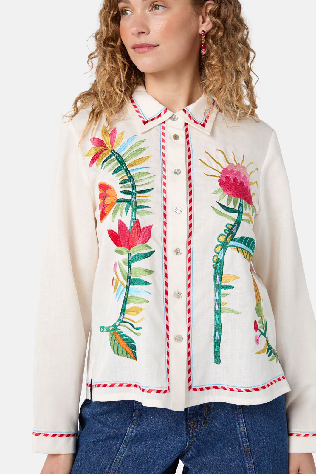 Gorman NZ - Pretty Protea EmbroideredShirt - cream