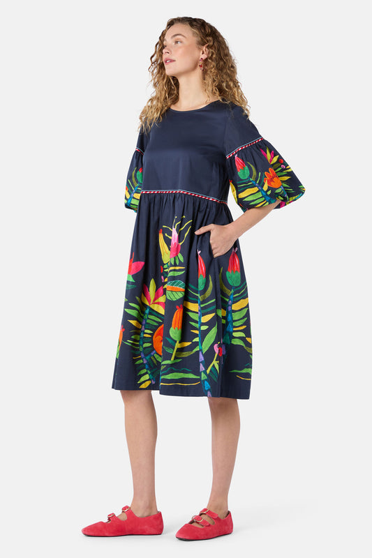 Gorman NZ - Pretty Protea Cotton Dress - navy