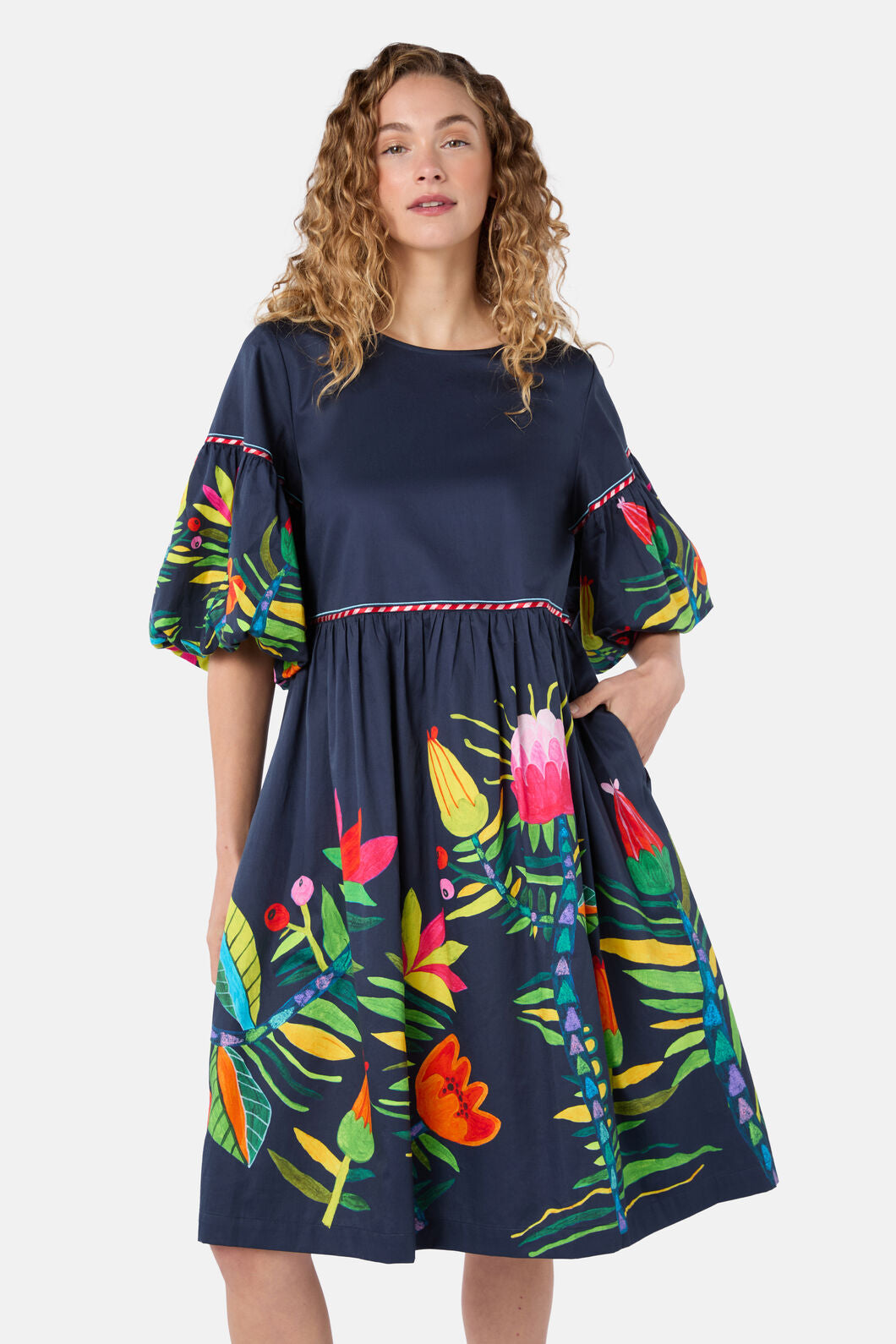 Gorman NZ - Pretty Protea Cotton Dress - navy