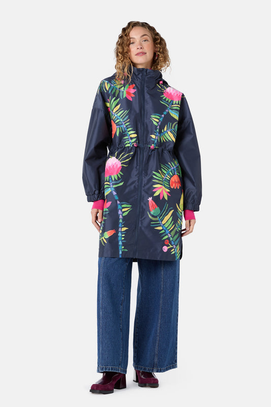 Gorman NZ - Pretty Protea Long Raincoat - navy