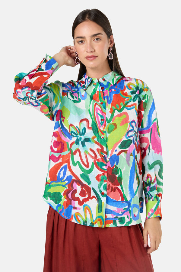 Gorman NZ - Abstract Flower Linen Shirt - print