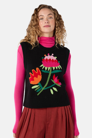 Gorman NZ - Pretty Protea Knit Vest - black