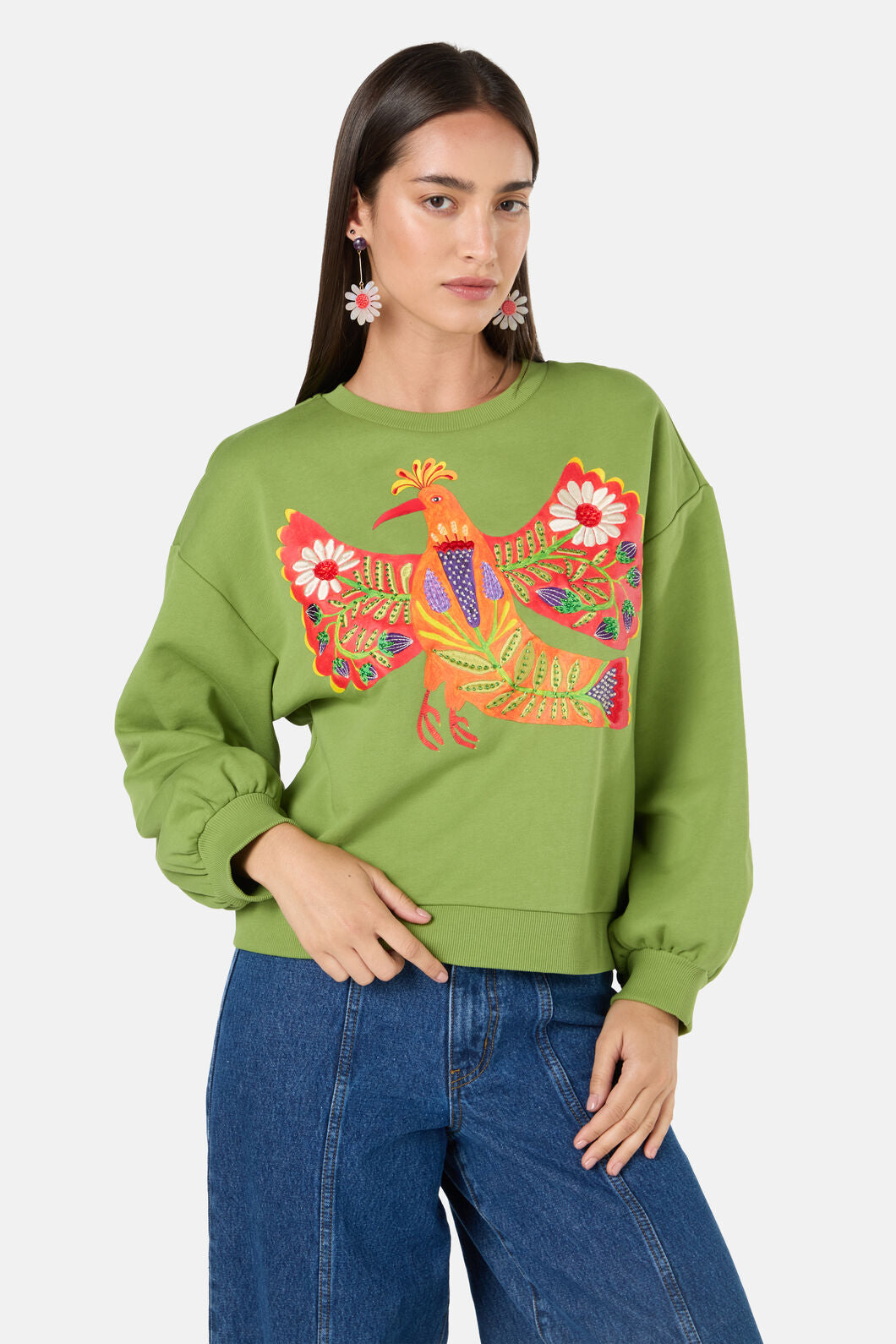 Gorman NZ - Blooming Bird Embroidered Swea - green