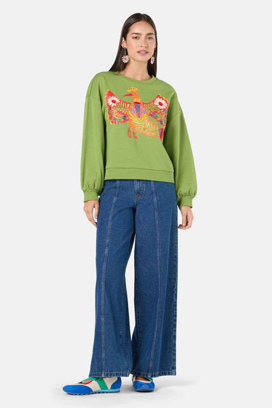 Gorman NZ - Blooming Bird Embroidered Swea - green