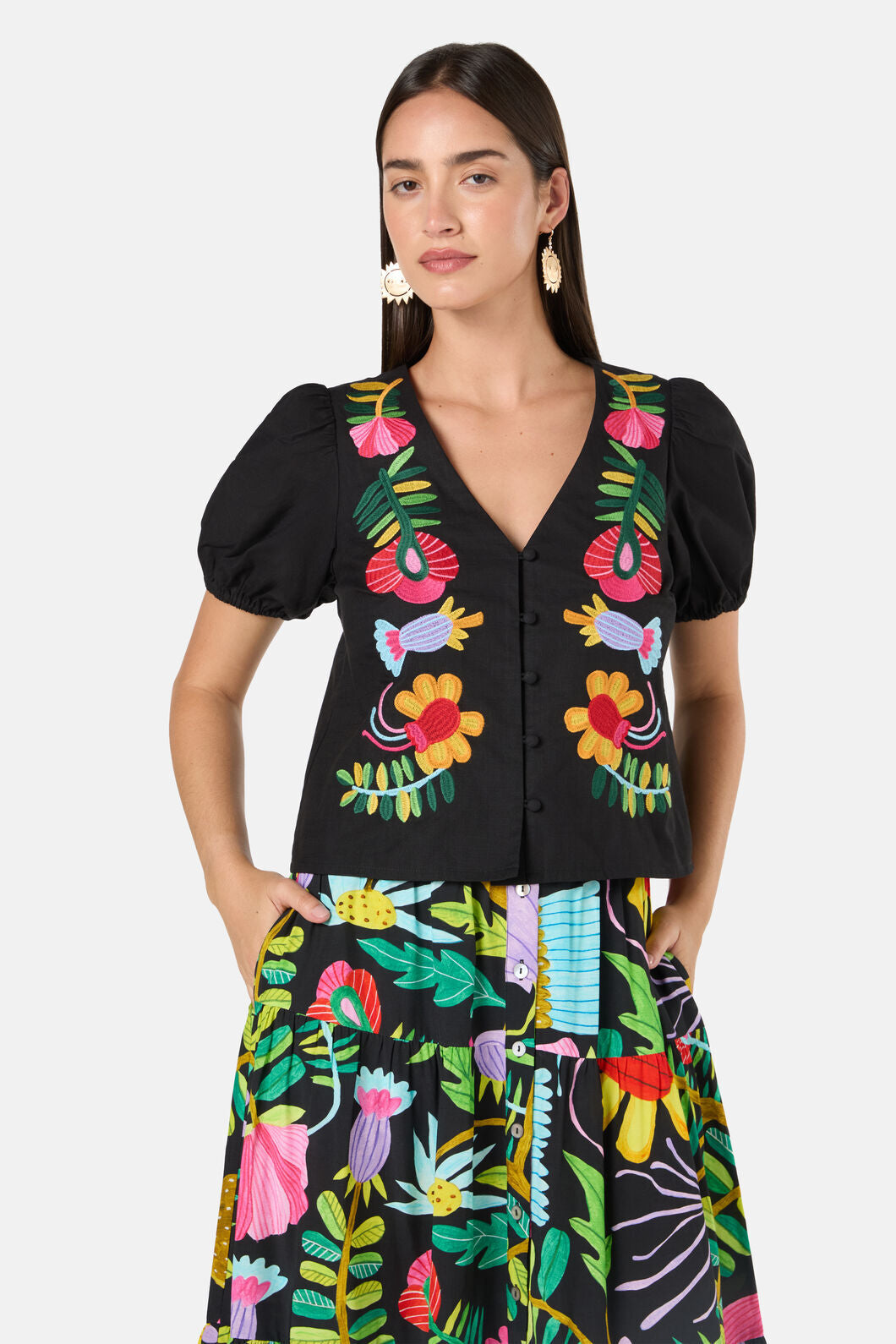 Gorman NZ - Whimsical Embroidered Top - black