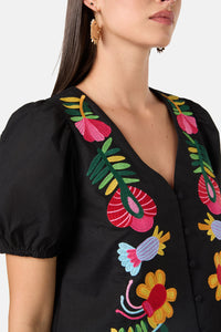 Gorman NZ - Whimsical Embroidered Top - black
