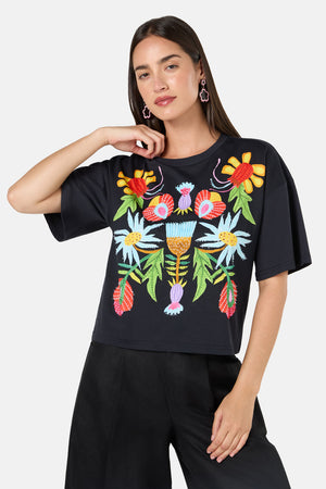Gorman NZ - WhimsicalBloomsPrintRelaxedTee - black