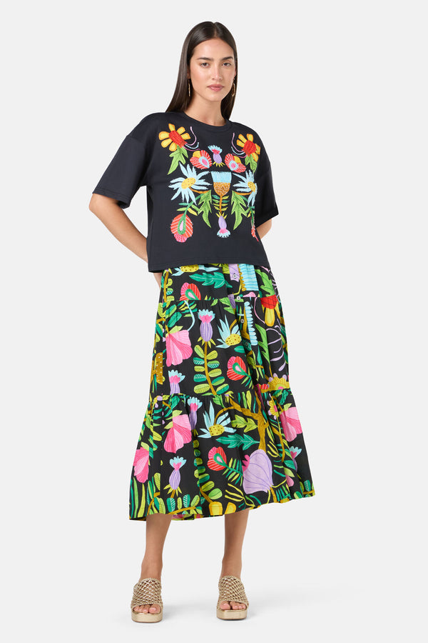 Gorman NZ - WhimsicalBloomsPrintRelaxedTee - black