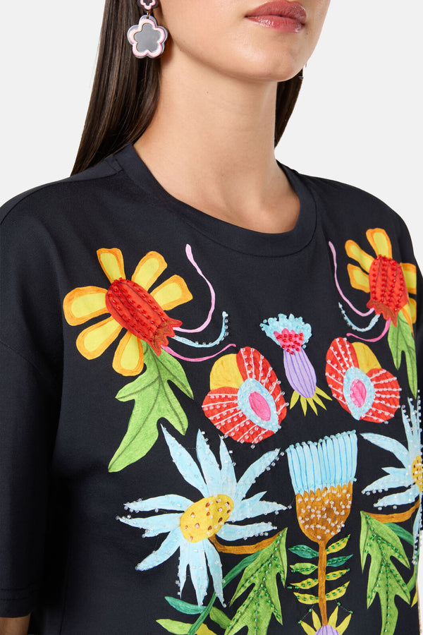 Gorman NZ - WhimsicalBloomsPrintRelaxedTee - black