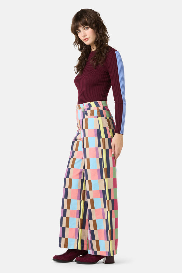 Gorman NZ - Arty Check Wide Denim Jean - print