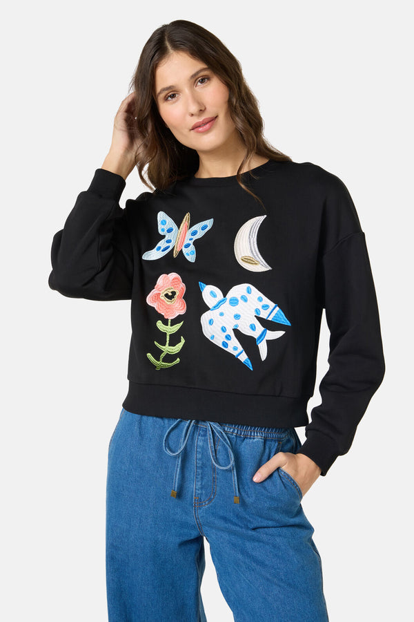 Gorman NZ - The Garden Embroidered Sweater - black