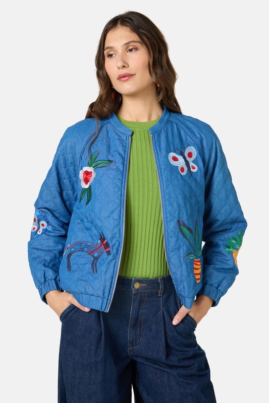 Gorman NZ - Garden Bed Denim Bomber Jacket - blue