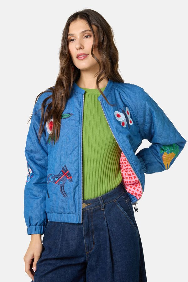 Gorman NZ - Garden Bed Denim Bomber Jacket - blue