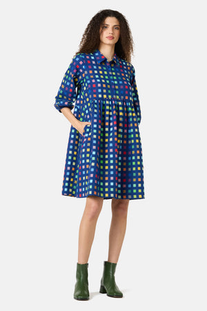 Gorman NZ - Light Up Check Smock Dress - navy