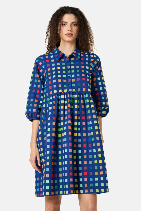 Gorman NZ - Light Up Check Smock Dress - navy