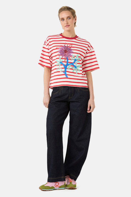 Gorman NZ - Passion Flower Stripe Relaxed Tee - print