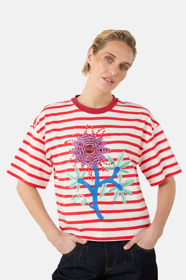 Gorman NZ - Passion Flower Stripe Relaxed Tee - print