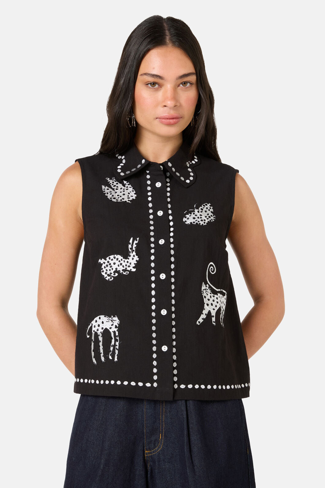 Gorman NZ - Right Meow Embroidered Shirt - black