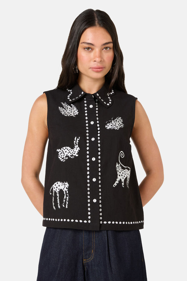 Gorman NZ - Right Meow Embroidered Shirt - black
