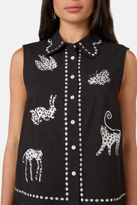 Gorman NZ - Right Meow Embroidered Shirt - black