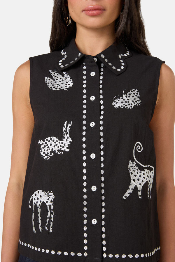 Gorman NZ - Right Meow Embroidered Shirt - black