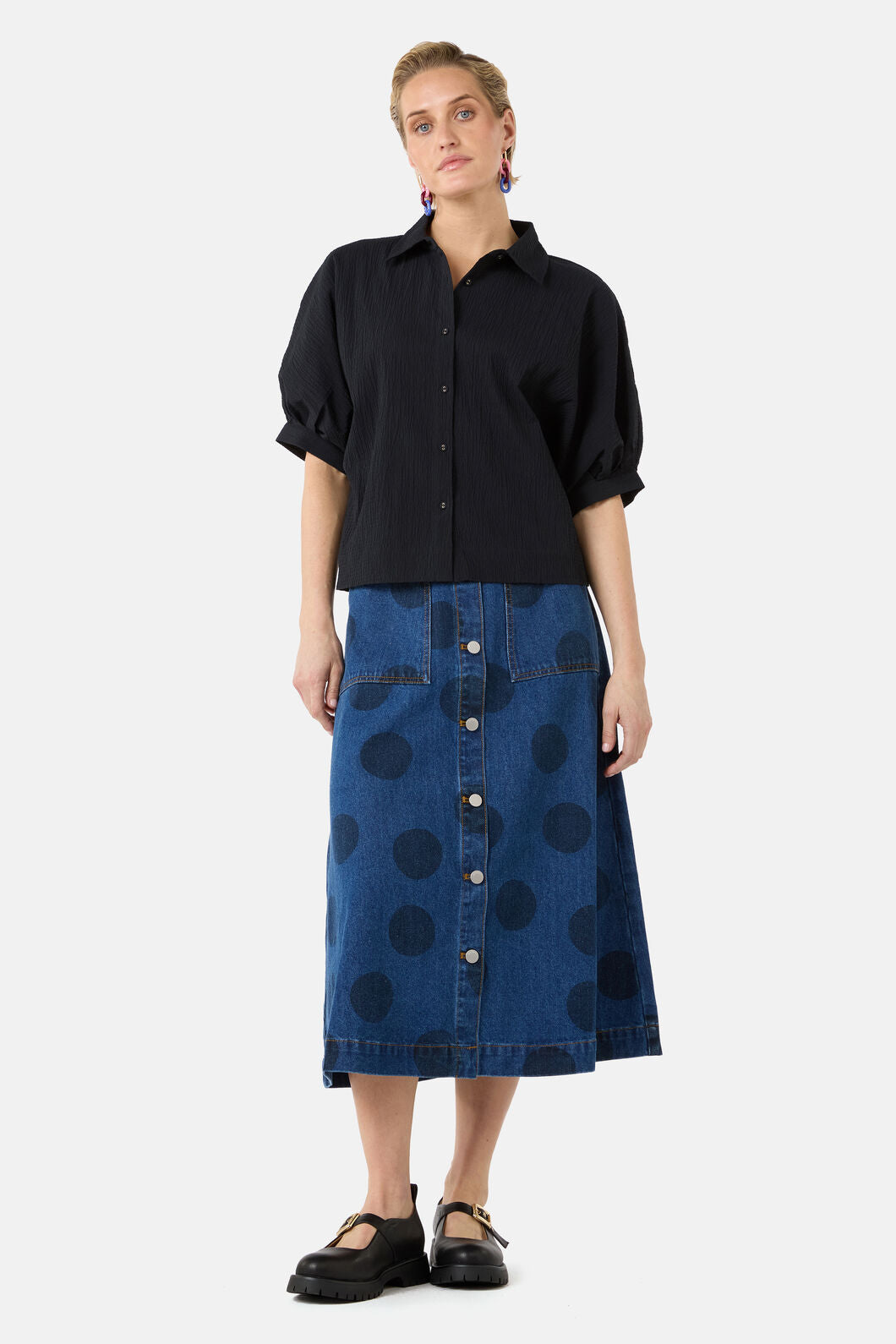 Gorman NZ - Calliope Seersucker Balloon Shirt - black