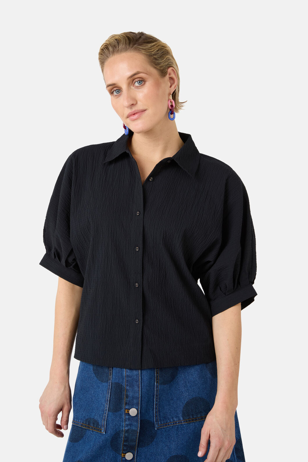 Gorman NZ - Calliope Seersucker Balloon Shirt - black