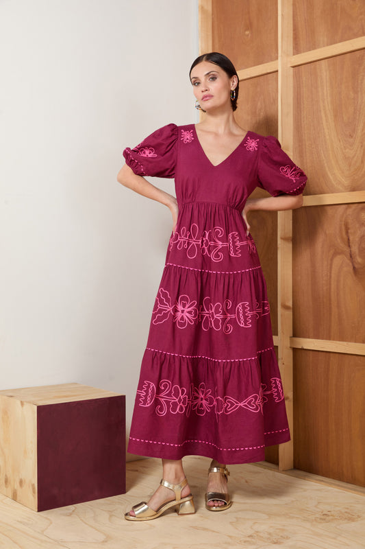 Gorman NZ - Folk Tales Tiered Dress - wine