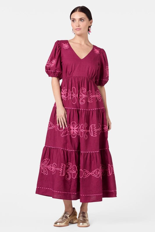 Gorman NZ - Folk Tales Tiered Dress - wine