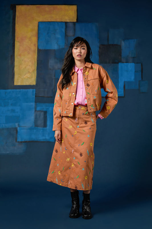 Gorman NZ - Desert Garden Denim Midi Skirt - print