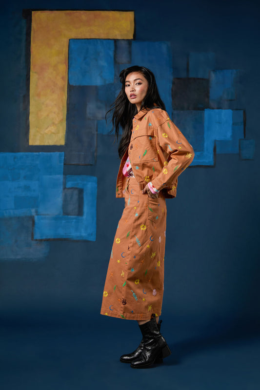 Gorman NZ - Desert Garden Denim Midi Skirt - print