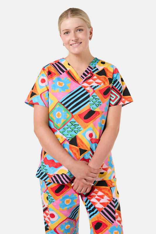 Gorman NZ - 70's Patchwork Scrub Set - green