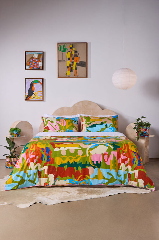 Gorman NZ - Khaki Tango Bed Linen- QB - print